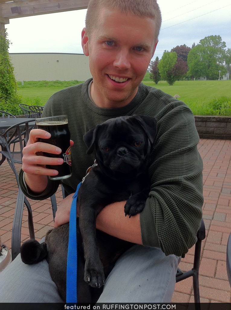First Beer with our new 1.5 yr old pug Blade