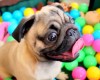 Grover the Pug in Ball Pit